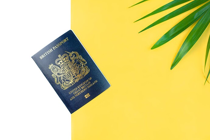 United Kingdom passport on a white and yellow background
