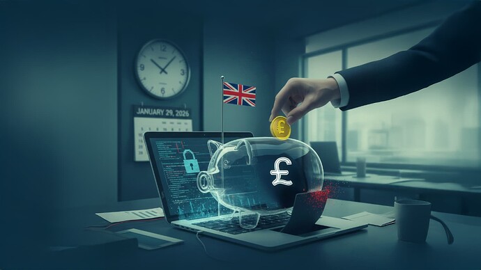 An arm putting money into a piggy bank placed on a keyboard